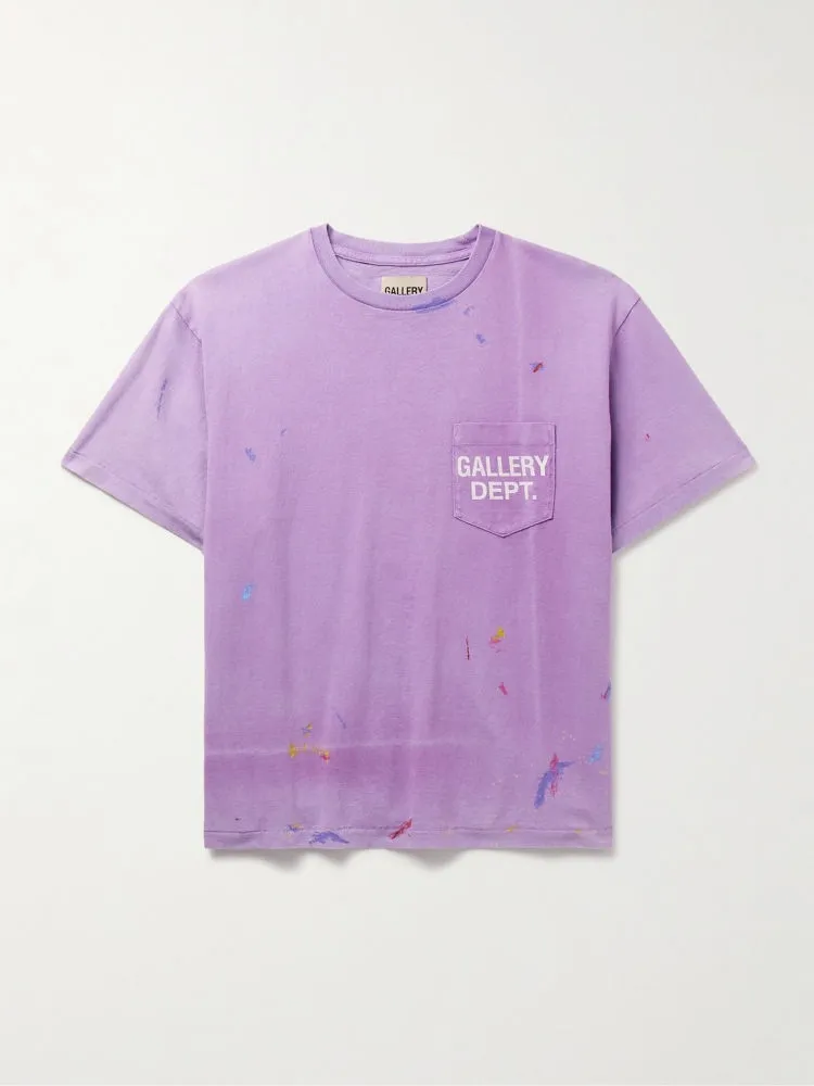 New models in stock! GALLERY DEPT VINTAGE LOGO PAINTED TEE PURPLE Purple ink splashed distressed short sleeves Retro English pocket TEE Purple S-XL Ready-to-wear dyeing Fried salt distressing Hand-sewn plaster bone Very heavy industry Manufacturing dark and light fading technology Hand-splashed ink graffiti Genuine acrylic material